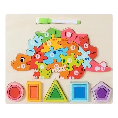 3-In-1 Wooden Stegosaurus Dinosaur Puzzle & Whiteboard