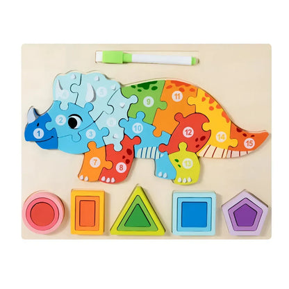 3-In-1 Wooden Stegosaurus Dinosaur Puzzle & Whiteboard