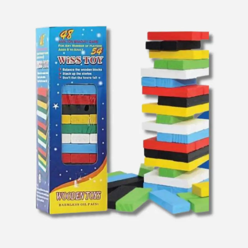 Classic 54-Piece Wooden Stacking Tower Block Game for Kids & Family