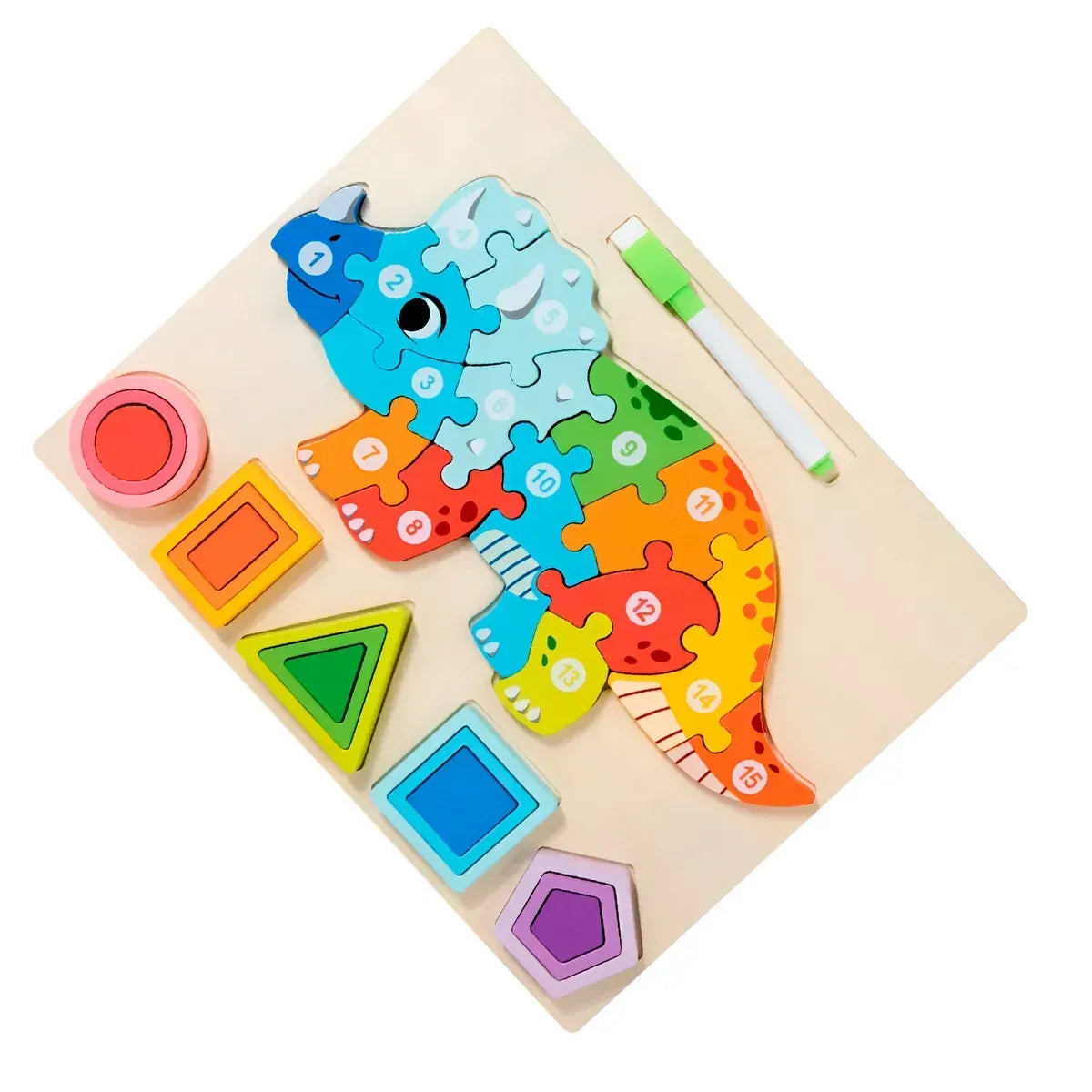 3-In-1 Wooden Stegosaurus Dinosaur Puzzle & Whiteboard