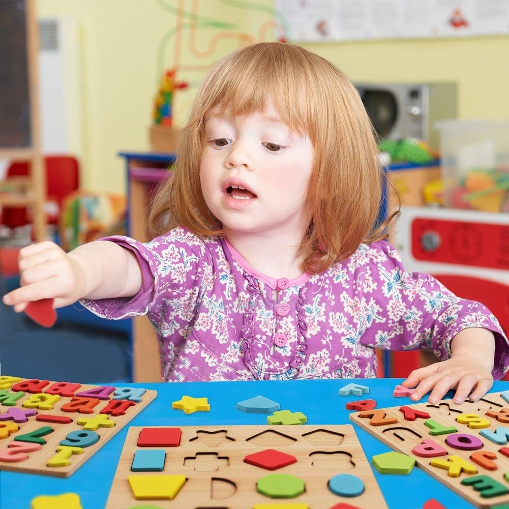 (Set of 4) Wooden Early Learning Puzzle Boards - English, Urdu, Math & Shapes