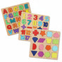 (Set of 3) Wooden Early Learning Puzzle Boards  - English, Math & Shapes