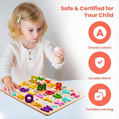 Wooden Alphabet Puzzle & Whiteboard Writing Tablet