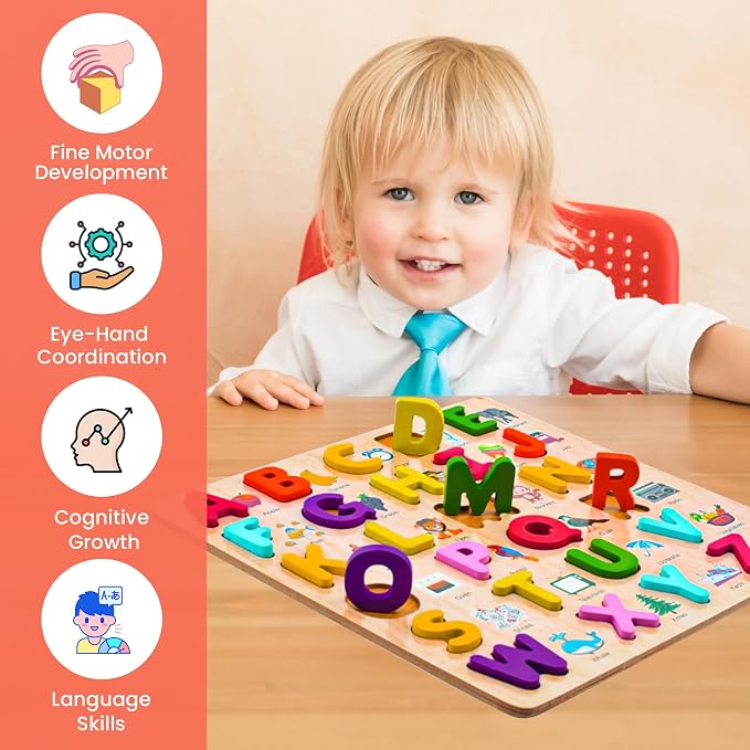 Wooden Alphabet Puzzle & Whiteboard Writing Tablet