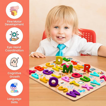 Wooden Alphabet Puzzle & Whiteboard Writing Tablet