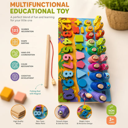 6 in 1 Wooden Logarithmic Board & Magnetic Fishing Toy