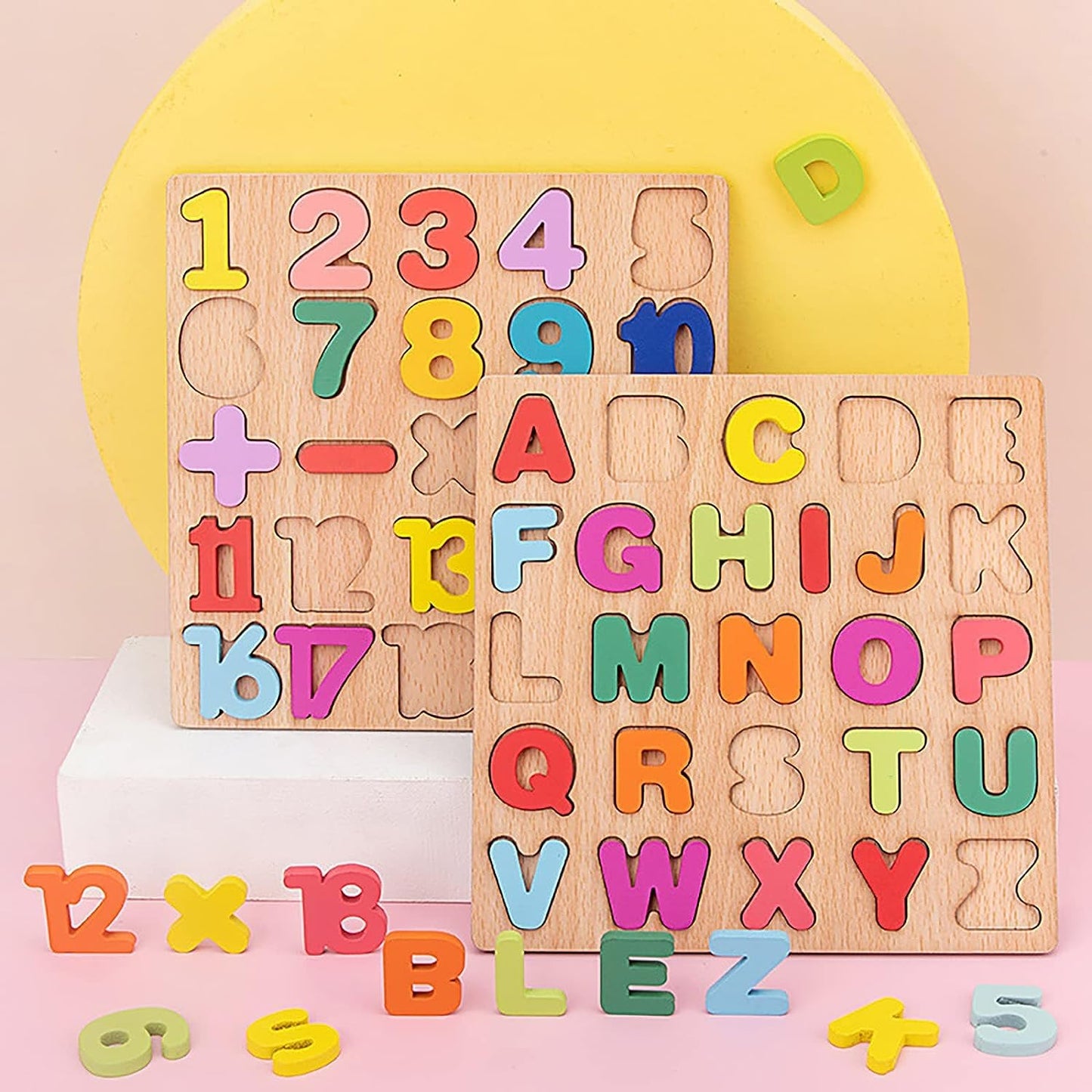 (Set of 4) Wooden Early Learning Puzzle Boards - English, Urdu, Math & Shapes