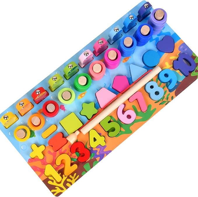 6 in 1 Wooden Logarithmic Board & Magnetic Fishing Toy