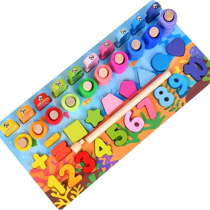 6 in 1 Wooden Logarithmic Board & Magnetic Fishing Toy