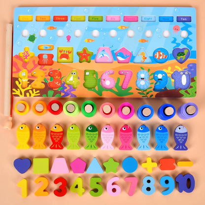 6 in 1 Wooden Logarithmic Board & Magnetic Fishing Toy
