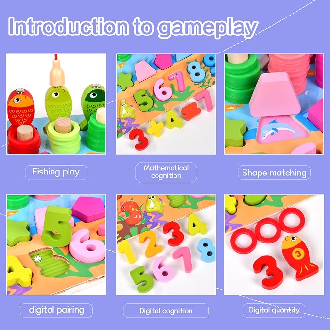 6 in 1 Wooden Logarithmic Board & Magnetic Fishing Toy