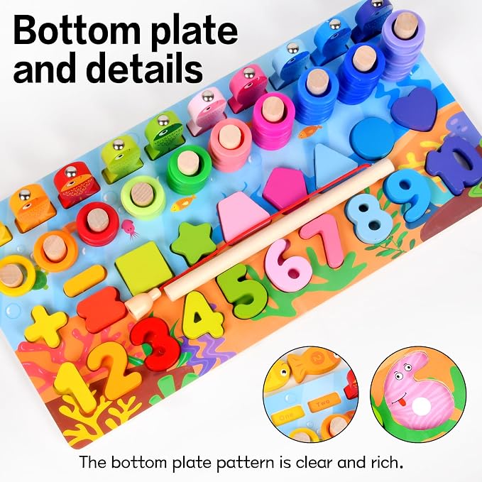 6 in 1 Wooden Logarithmic Board & Magnetic Fishing Toy