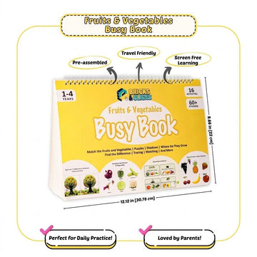 Fruits & Vegetables Busy Book – 16 Interactive Reusable Activities (Ages 1–4)