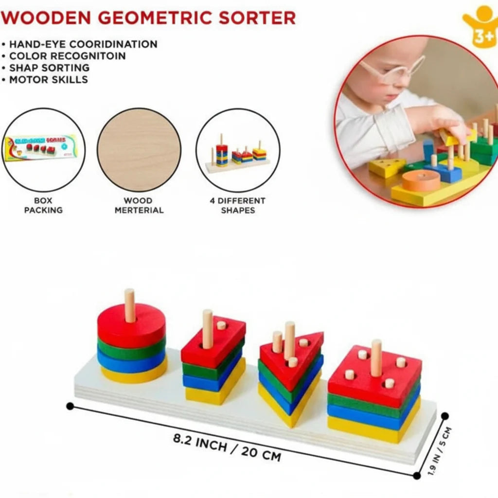 Wooden Geometric Sorter Shape & Color Matching Toy