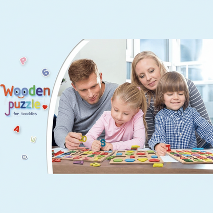 (Set of 4) Wooden Early Learning Puzzle Boards - English, Urdu, Math & Shapes