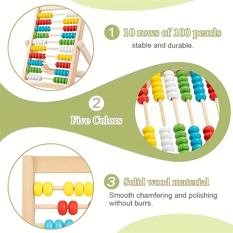 Classic Wooden 10-Row Calculation Abacus Toy for Kids