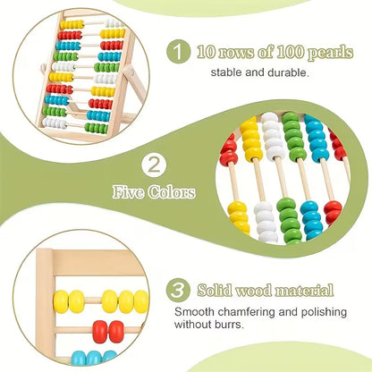 Classic Wooden 10-Row Calculation Abacus Toy for Kids