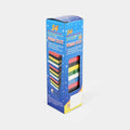 Box of Wiss Toy with colorful toy pieces on a white background