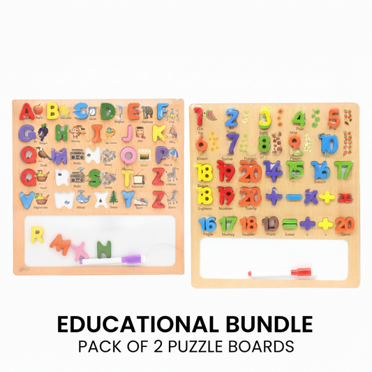 (Set of 2) Wooden Alphabetic & Numerical Learning Educational Board
