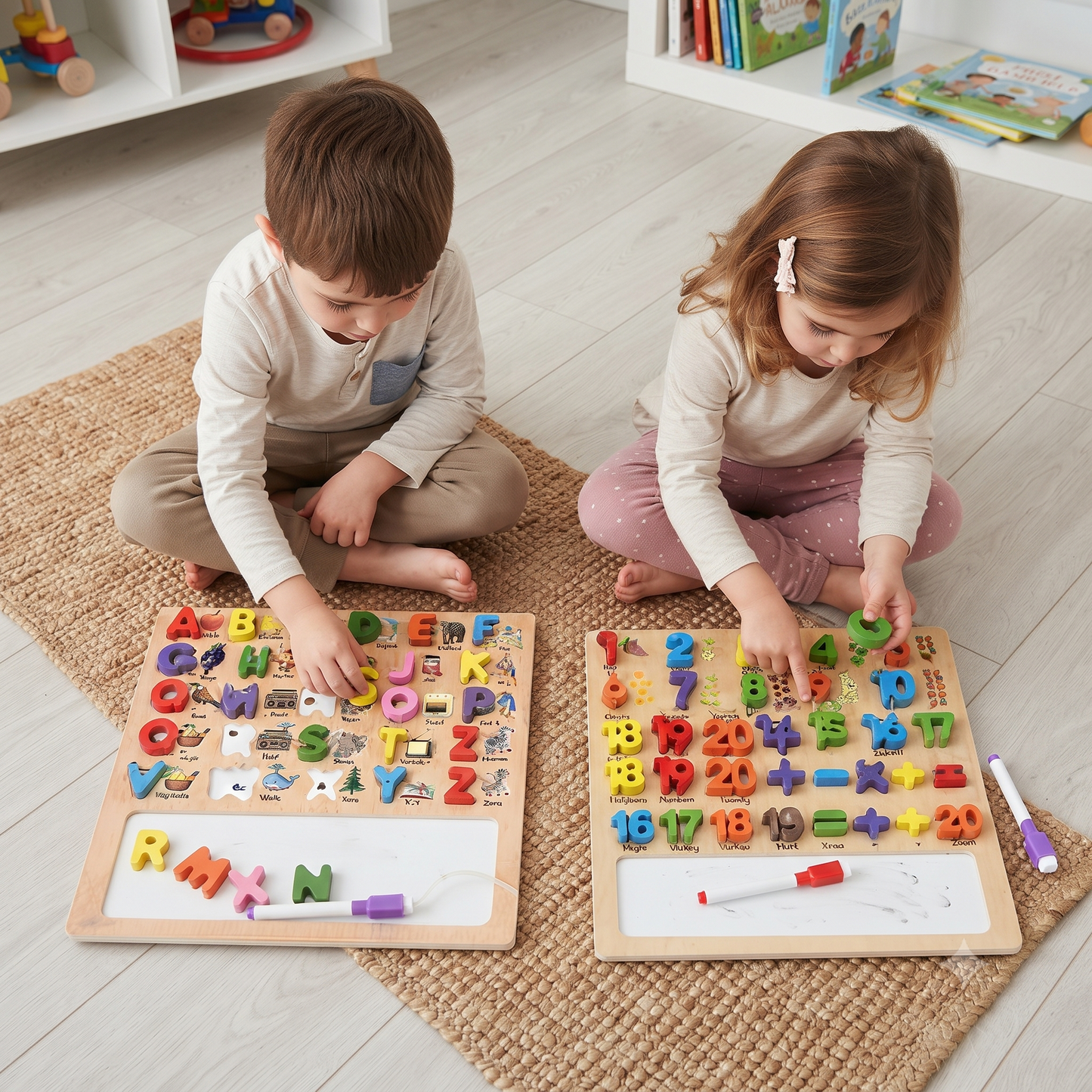 (Set of 2) Wooden Alphabetic & Numerical Learning Educational Board