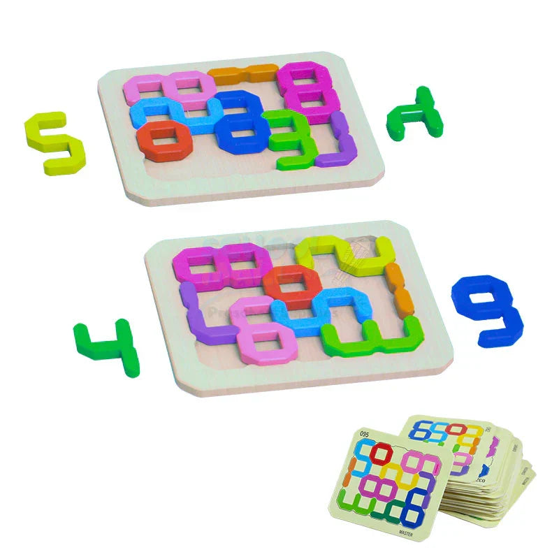 Numerals Blocks Face-to-Face Game - Wooden Math Puzzle for Kids