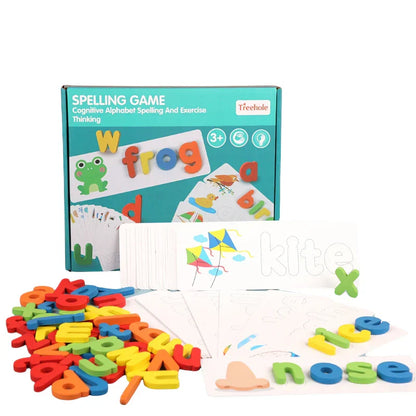 Spelling Learning Game with Wooden Alphabets and Flash Cards