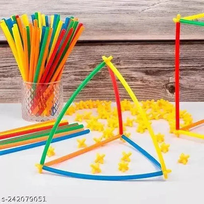 DIY Colorful Flexible Straw Pipe Building blocks (110 Pieces)