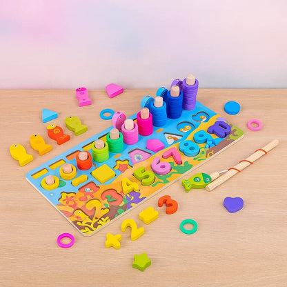 6 in 1 Wooden Logarithmic Board & Magnetic Fishing Toy