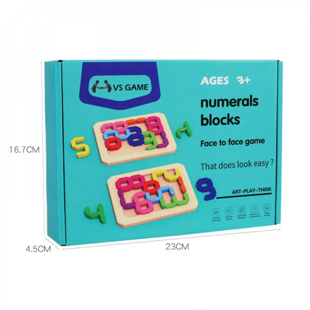 Numerals Blocks Face-to-Face Game - Wooden Math Puzzle for Kids