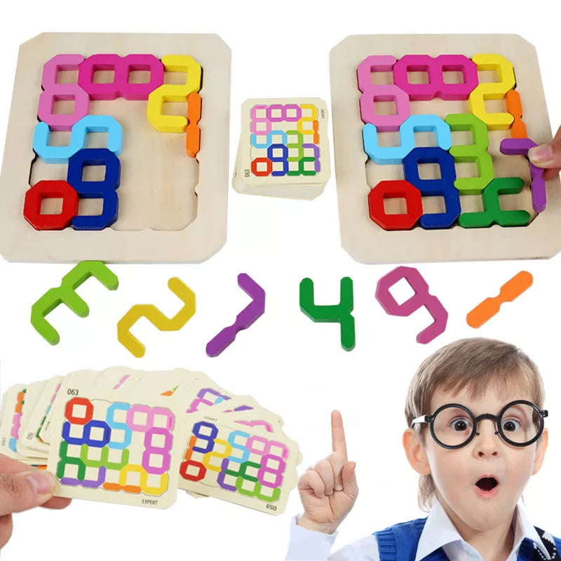 Numerals Blocks Face-to-Face Game - Wooden Math Puzzle for Kids