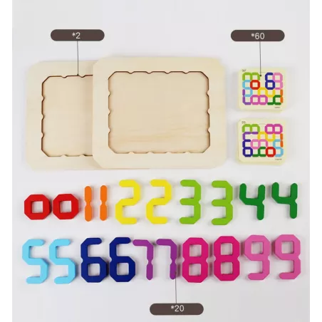 Numerals Blocks Face-to-Face Game - Wooden Math Puzzle for Kids