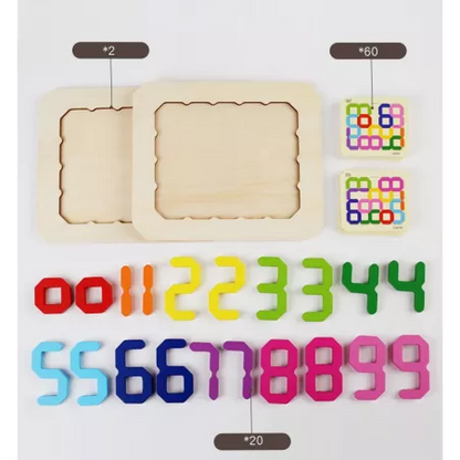 Numerals Blocks Face-to-Face Game - Wooden Math Puzzle for Kids