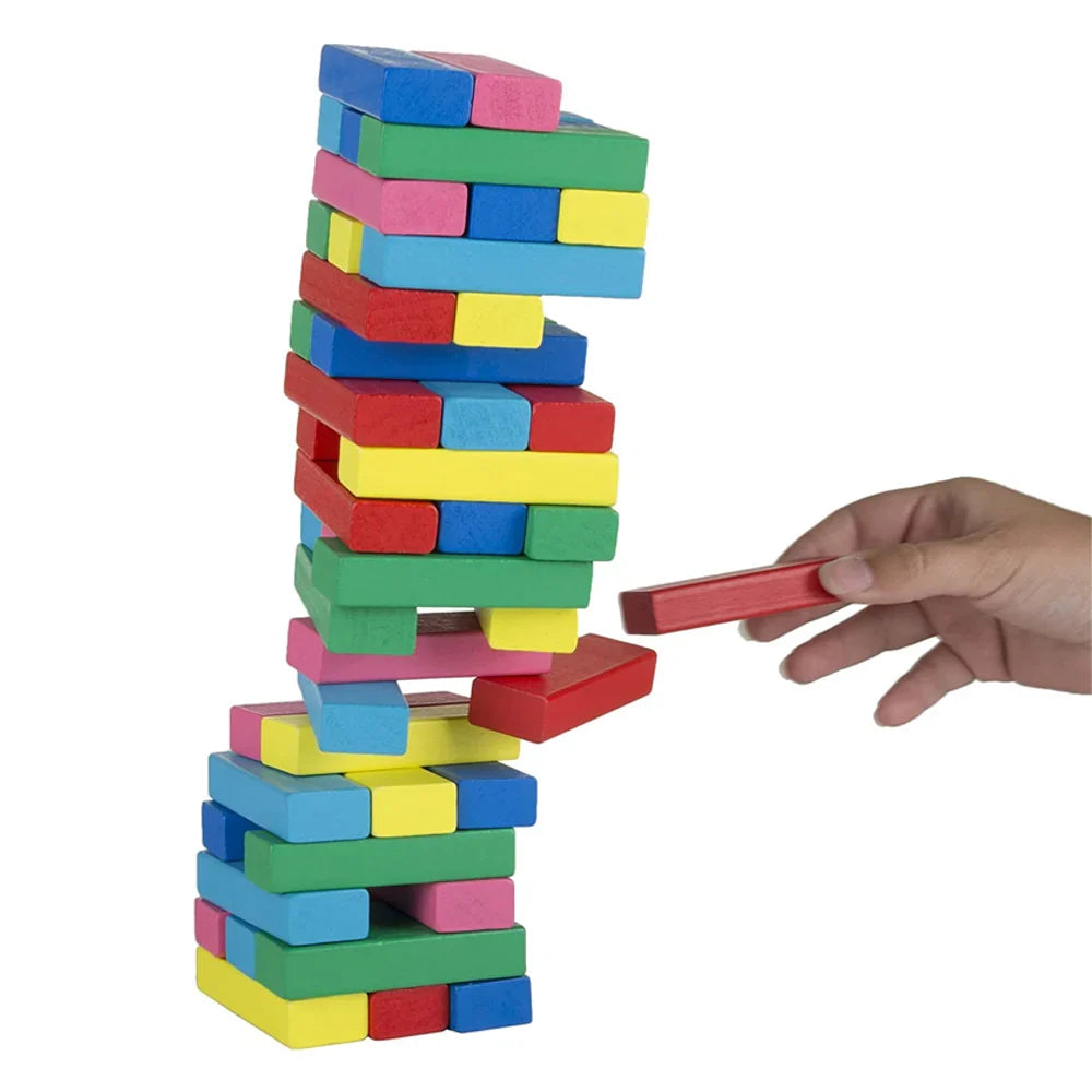 Classic 54-Piece Wooden Stacking Tower Block Game for Kids & Family