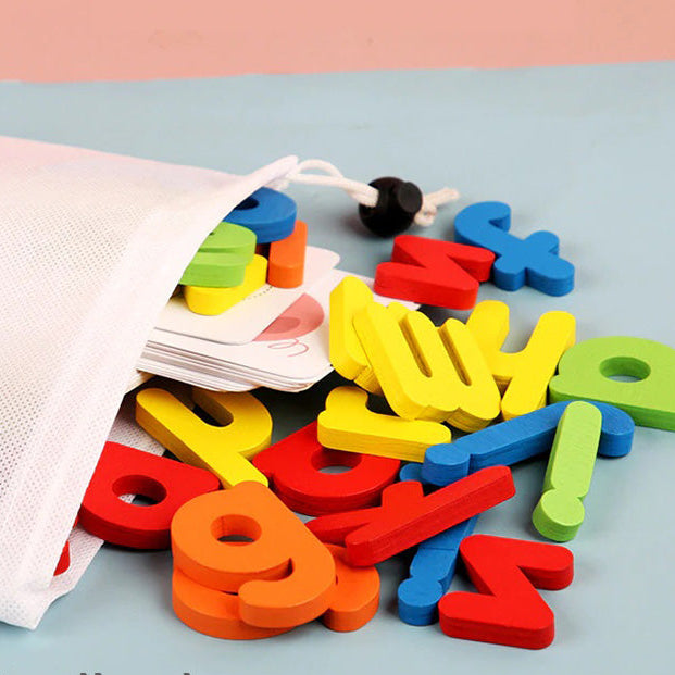 Spelling Learning Game with Wooden Alphabets and Flash Cards