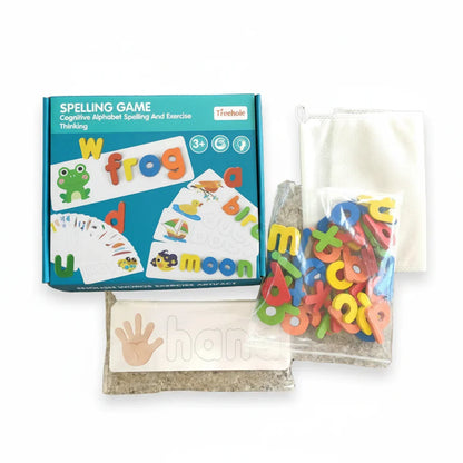 Spelling Learning Game with Wooden Alphabets and Flash Cards