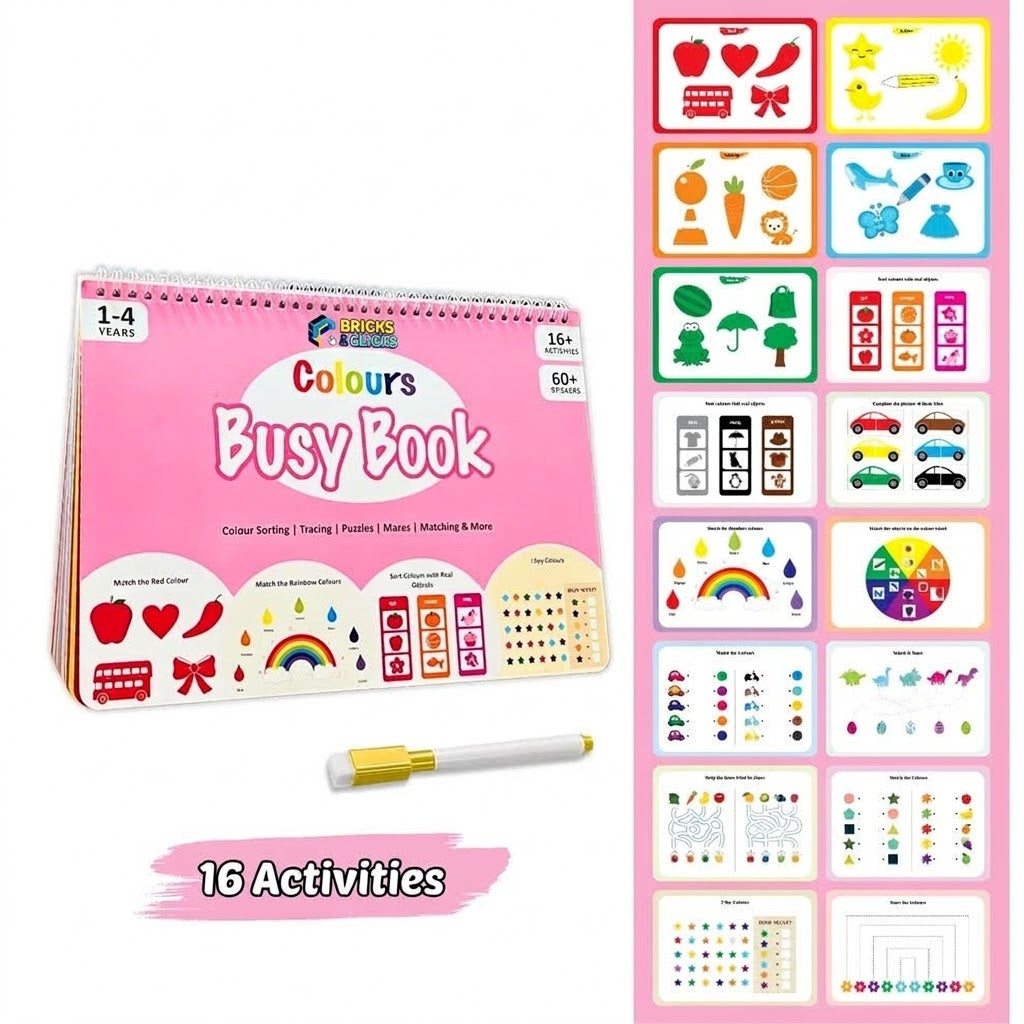 Colours Busy Book – 16 Interactive Reusable Activities (Ages 1–4)