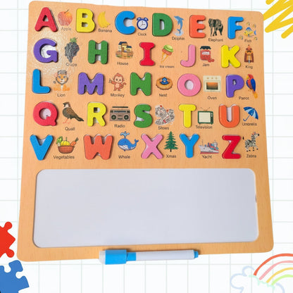 Wooden Alphabet Puzzle & Whiteboard Writing Tablet
